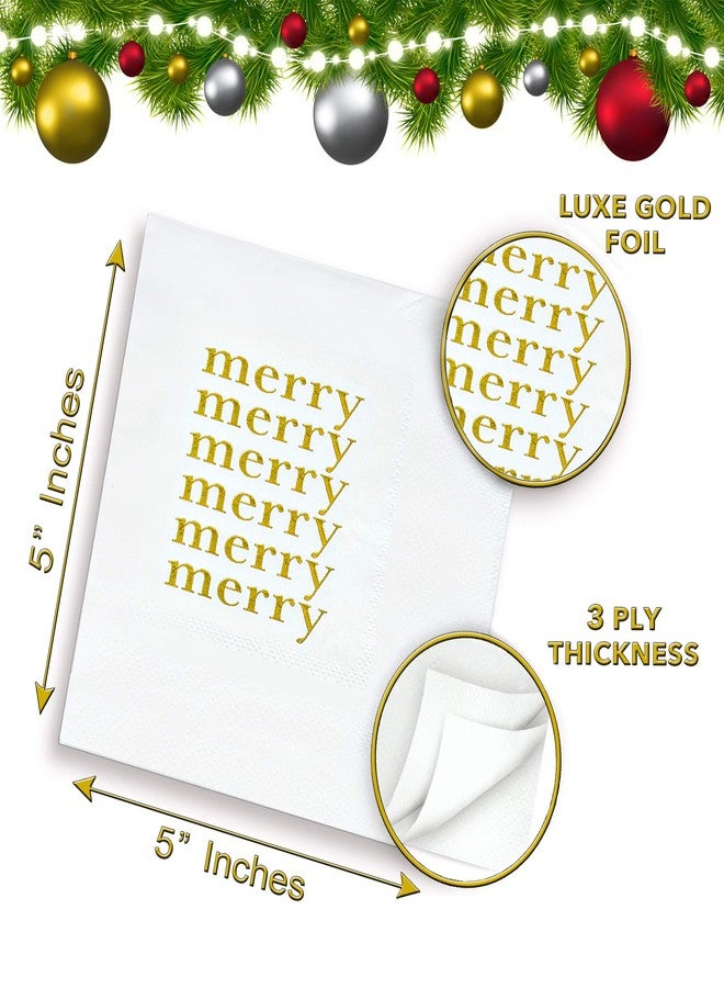 Sunshine Supply Merry Christmas Cocktail Napkins - Gold Foil 3-Ply Disposable Holiday Napkins for Christmas Parties, Holiday Hosting and Festive Cocktail Bars - Image 2